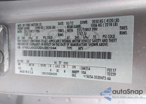 2013 Ford Escape Se from USA, damaged, VIN 1FMCU0GX2DUB61044